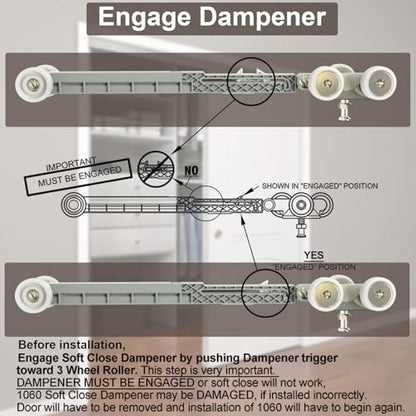 Sliding Pocket Door Single Direction Soft Close Rollers Kit - size: 1060-Single Direction Soft Operation