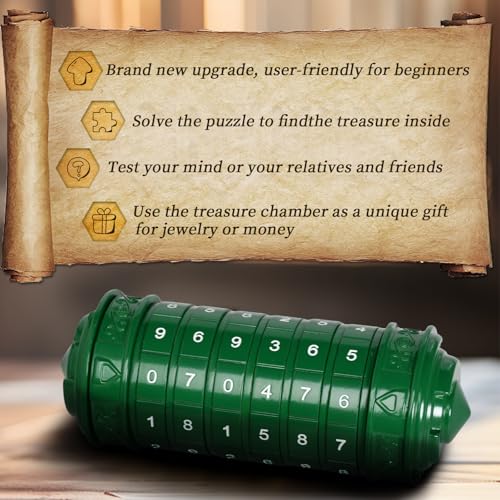 CoEjokno Da Vinci Code Numeric Cryptex Money Puzzle Box for Cash Gift, Jewelry Box with Hidden Compartment, Unique Puzzle Gift for Adults Brain Teaser Valentine’s Day Wedding & Anniversary Present - color: Green