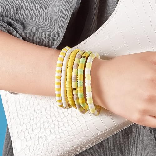 4000pcs Light Yellow Clay Beads,6mm Heishi Bead Polymer Flat Round Disc Bulk Beads for Jewelry Making,DIY Friendship Bracelet and Necklace Craft - color: Light Yellow