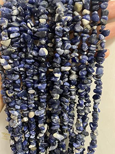 7-8mm Natural Blue Sodalite Gemstone Chips Healing Gravel Bracelets Necklace Kit Irregular Tumble Stone Beads DIY Crafts Design Jewelry Making 32" - color: Blue Sodalite