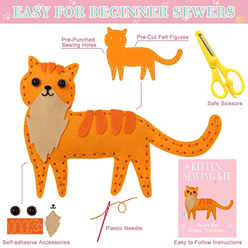 CiyvoLyeen Cat Sewing Kit for Kids –Ages 7 8 9 10 11 12 Kitten Plush Toys Arts & Crafts Set for Beginners, Learn to Sew Gifts Idea for Girls & Boys, Felt 12PCS