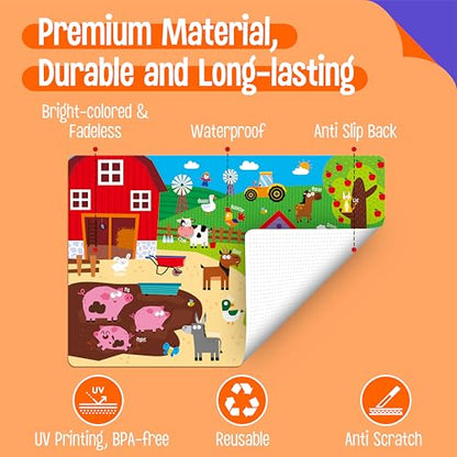 6 Pack Placemats for Kids, Non-Slip Washable Dining Mats, Reusable Jungle, Underwater World, Farm, Dinosaur, Vehicle & Magic World Table Mats for Home, Kindergarten, Classroom, Nursery - style: Animal World