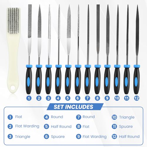 SOWKIPE 13-Piece Needle File Set, 6 Diamond and 6 Steel Files with Case