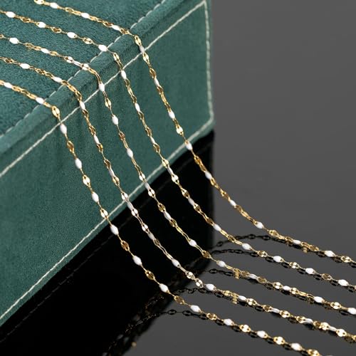 UMAOKANG Gold Plated Stainless Steel Jewelry Chain White Enamel Chains Bulk - color: Gold-White
