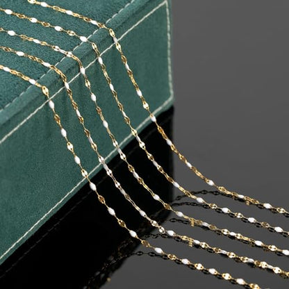 UMAOKANG Gold Plated Stainless Steel Jewelry Chain White Enamel Chains Bulk - color: Gold-White