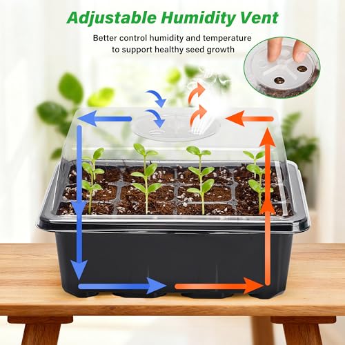 Bonviee 5-Pack Seed Starter Trays, Humidity Dome, Base, 12-Cell Tray, Black - color: Black, size: 5 Packs