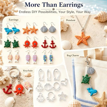 9PCS Ocean Theme Polymer Clay Cutters for Earrings - color: Marine Animals