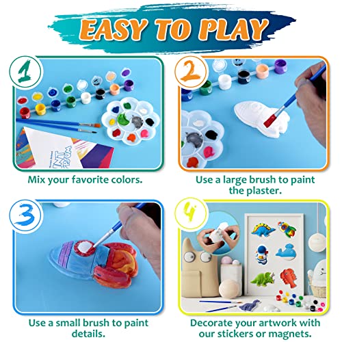 Juboury Kids Arts and Crafts Plaster Painting Craft Kit Art Set - Painting Your Own Space Dinosaurs & Marine Life Figurines - Ceramic Painting Kit for Kids, Girls, Boys, Toddlers