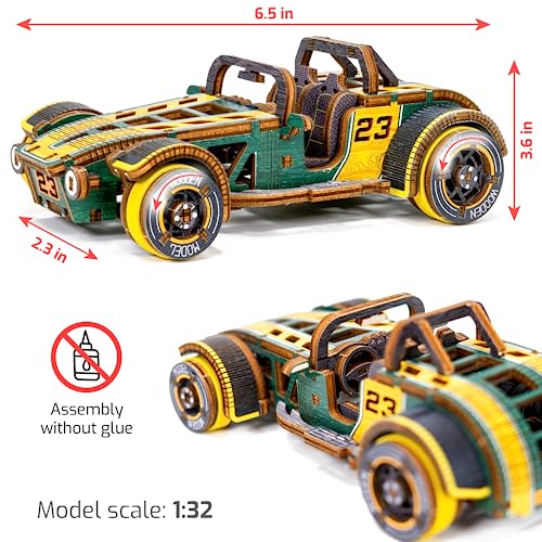 WOODEN.CITY Roadster LE 3D Wooden Puzzles for Adults – Build Your Own Roadster car with Rubber‑Band Motor – Self‑Assembly Model, DIY Gift for Adults and Teens - style: Roadster