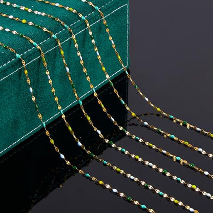 UMAOKANG Mixed Green Enamel Jewelry Chain Stainless Steel Chains Bulk - color: Gold-Green Colorful