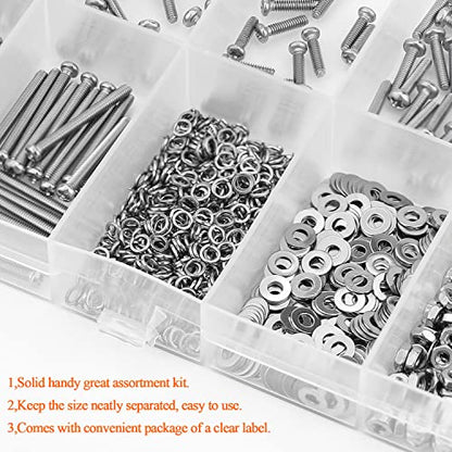 HELIFOUNER 560 Pieces M2.5 x 4mm /6mm /8mm /10mm /12mm /16mm /20mm, Phillips Pan Head Machine Screws, Metric Screws Bolts Washers Nuts Kit, 304 Stainless Steel - size: M2.5, style: Phillips Pan Head