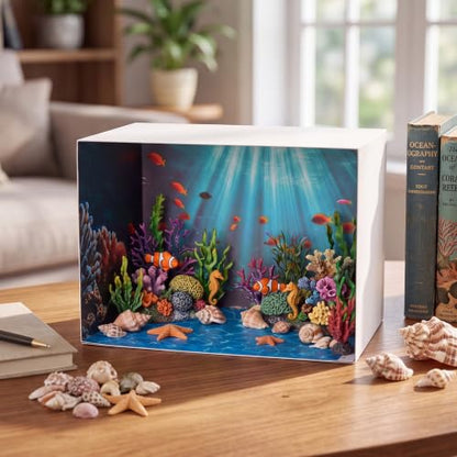 AmazingSpark 2 Set Ocean Diorama Box and Water Sticker Decor, Under the Sea Diorama Project Supplies Set, Cardboard Display Case Kit & Water Sticker with Double Sided Tapes for DIY Crafts Dollhouse - style: Ocean2,Cube