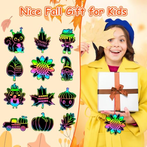 JULMELON 36Pcs Fall Thanksgiving Scratch Art for Kids, Magic Rainbow Paper - style: Thanksgiving Crafts