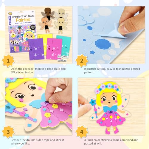 VKPI 4 Pieces EVA Foam Art Crafts Gift Kit, Creative Make Your Own Fairies, Cartoon Foam Paper Craft Projects for Kids Ages 4+ Toddler, Preschool Learning Toy for Birthday Party Favor Supplies - color: Fairies