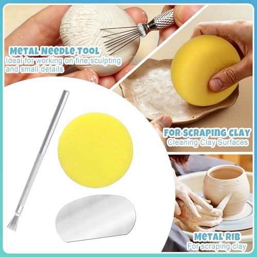 Aukney 100ML Air Dry Clay Glaze and 29pcs Tool Kit, High Gloss Air Dry Clay Glaze, Sealant, Prevent Clay from Cracking, and Scratch Resistant - Pottery Tools for Stippling, Shaping Clay Crafts