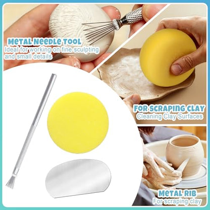 Aukney 100ML Air Dry Clay Glaze and 29pcs Tool Kit, High Gloss Air Dry Clay Glaze, Sealant, Prevent Clay from Cracking, and Scratch Resistant - Pottery Tools for Stippling, Shaping Clay Crafts