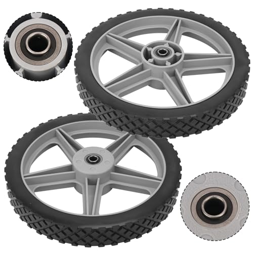 2 Pack Spoked Plastic Wheel and Plastic Tire, 12 x 1.75 Inch Heavy Duty wheel and Axle Kits for Carts – Ideal Wheels Replacement for Lawn Mowers, Carts, Bikes, and More