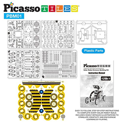 PicassoTiles 12-in-1 Solar Powered Transform Robot Set STEM Kids Educational Learning Engineering Building Toy Creative Unique Transformation Energy Science Experiment DIY Kit Boy Girl Age 8+ PBM01 - color: 12-in-1 Transformation