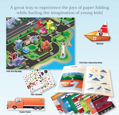 Origami City Kit: Fold Your Own Cars, Trucks, Planes & Trains!: Kit Includes Origami Book, 12 Projects, 40 Origami Papers, 130 Stickers and City Map (Tuttle Specials)