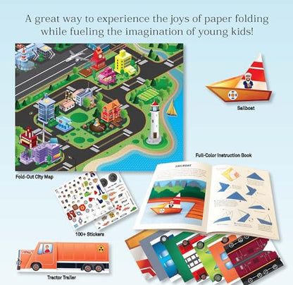 Origami City Kit: Fold Your Own Cars, Trucks, Planes & Trains!: Kit Includes Origami Book, 12 Projects, 40 Origami Papers, 130 Stickers and City Map (Tuttle Specials)