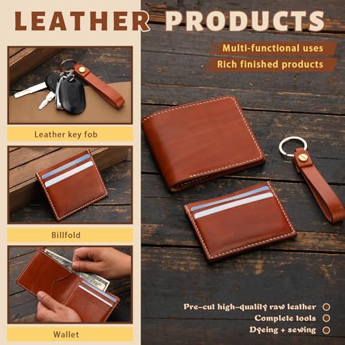 CBHGFEA 51Pcs Leather Working Kit, Vegetable Tanned Leather Craft Kit - color: Style C