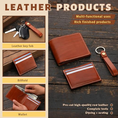 CBHGFEA 51Pcs Leather Working Kit, Vegetable Tanned Leather Craft Kit - color: Style C