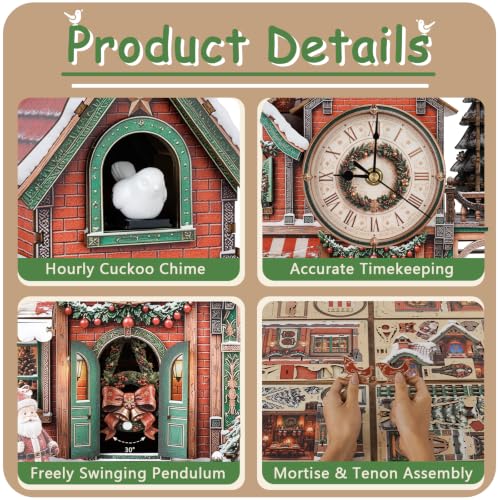 3D Wooden Puzzles for Adult,DIY Cuckoo Clock Kit(Christmas Cabin) - color: Christmas Clock