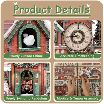 3D Wooden Puzzles for Adult,DIY Cuckoo Clock Kit(Christmas Cabin) - color: Christmas Clock