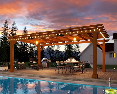 Jocisland 12x16 FT Premium Cedar Wood Pergola with Trellis Roof & Stakes - size: 12x16 FT