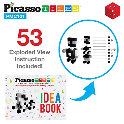 PicassoTiles 101pc Magnetic Puzzle Cube Set Black and White 1 Inch Construction Blocks STEM Educational Toy for Kids Age 3 Plus Sensory Learning Kit with Idea Book for Building and Creativity PMC101 - style: 101pc