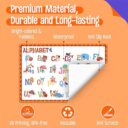 6 Pack Placemats for Kids, Non-Slip Washable, Reusable Alphabet, Number, Shape, Color, America & World Map Themed Educational Placemats for Home, Kindergarten, Classroom, Nursery - style: Education-C