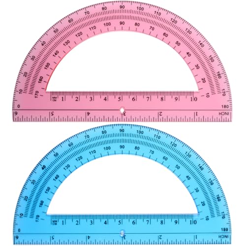 EBOOT 2 Pack Clear Plastic Protractor 180 Degrees 6 Inch,Pink, Blue - color: Pink, Blue