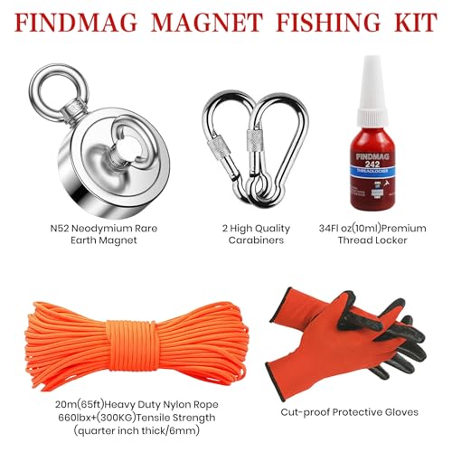 FINDMAG 750 LBS Magnet Fishing Kit, 2.36 Inch Double Sided Strong Magnet - color: Double Hole, size: 2.36 inches(60mm)-750lb
