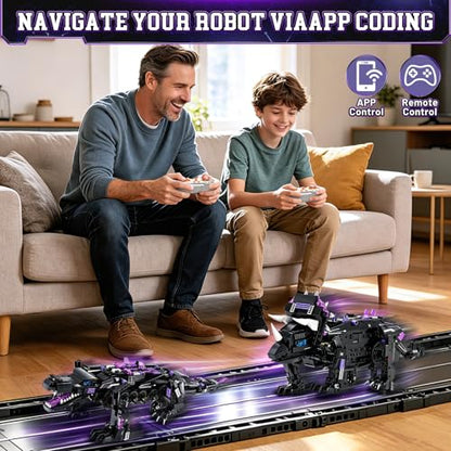 5-in-1 STEM Dinosaur Robot Building Kit, 935PCS App & Remote Control, Rebuild into T-Rex, Triceratops, Crocodile, Robot & Monster, Engineering Gift for Boys & Girls Ages 8+