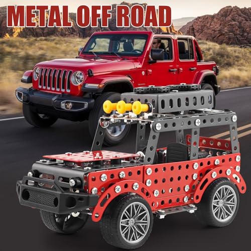 288PCS Metal Model Car Kits Erector Set, Building Set for Kids Aged 8 and Up, 4x4 and Off-Road Vehicle, Model Car Kits Toy Playset, Birthday Gift for Boys 8-12 13 14+ Years Old, SUV Truck for Adults