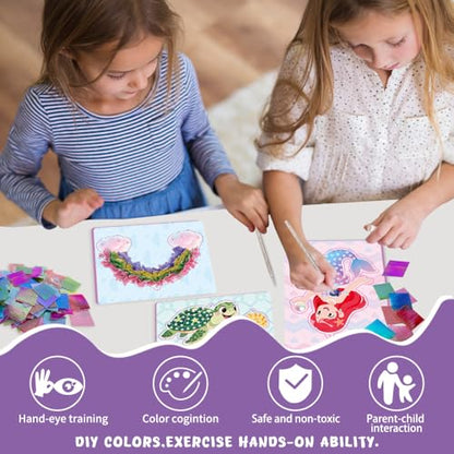 MZYTOZA Poke Art Kit for Kids Ages 4-8, Mess-Free Fabric Craft Set - color: Pink and Blue-Mermaid