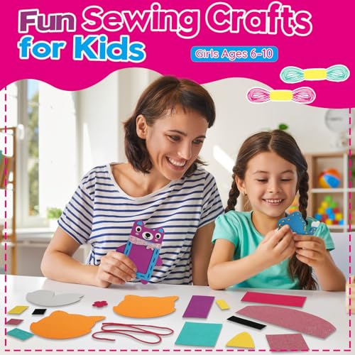 Sewing Craft Kit for Girls: DIY Felt Sewing Kit for Kids Ages 5-10, 7 Fun Projects with Stuffed Animals & Pillows, Learn to Sew Kit for Beginners, Ideal for Christmas & Birthday, Arts & Crafts Ideas
