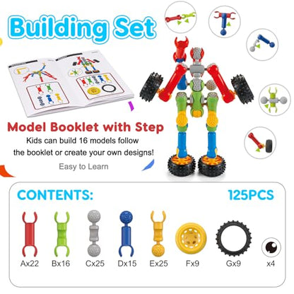 Qirptey Kids STEM Building Toys for 3 4 5 6 7 8+ Year Old Boy Birthday Gift - style: 125 PCS