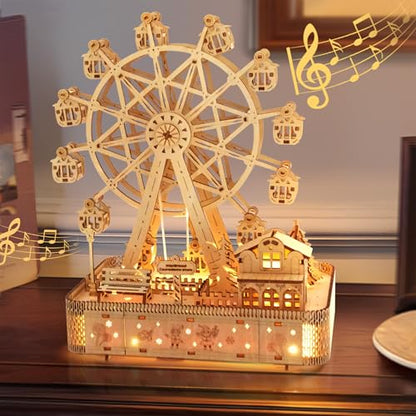 3D Wooden Puzzle for Adults, Musical Ferris Wheel with LED Lights - color: Musical Ferris Wheel