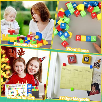 1 Inch Large Magnet Cube for Kids Toddler, Magnetic Blocks Gifts for Boys Girls , Letter Alphabet Sensory STEM Toy Science Kit, Number Construction 3D Puzzle Learning Toy Classroom Must Have 32 Pack