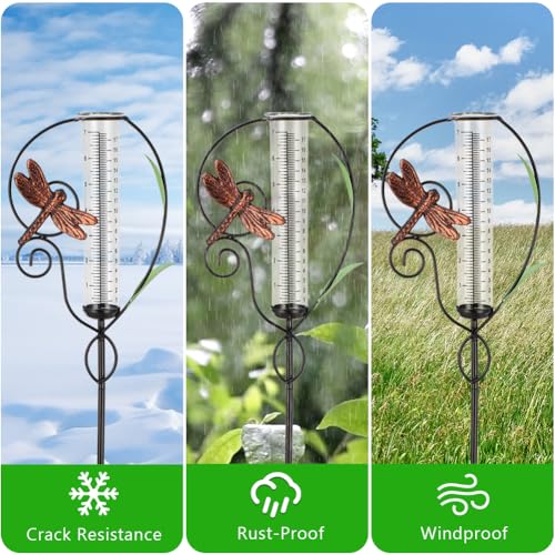 Dragonfly Rain Gauge Outdoor,Metal Rain Gauges Outdoors Best Rated - color: Metal Dragonfly