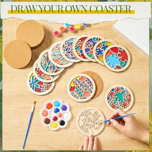 Reallnaive Wood Coasters Painting Kit DIY Craft, 12 Pcs, Floral - style: Floral