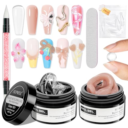 Clear and Nude Solid Builder Gel for Nails Extension 3D Hard Gel - color: Clear and Dark Nude