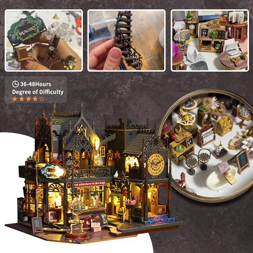 Flever Dollhouse Miniature DIY House Kit Creative Room with Furniture for Romantic Artwork Gift (Holo Magic City) - color: Holo Magic City