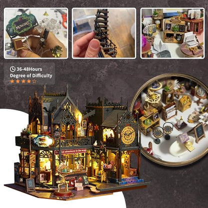 Flever Dollhouse Miniature DIY House Kit Creative Room with Furniture for Romantic Artwork Gift (Holo Magic City) - color: Holo Magic City