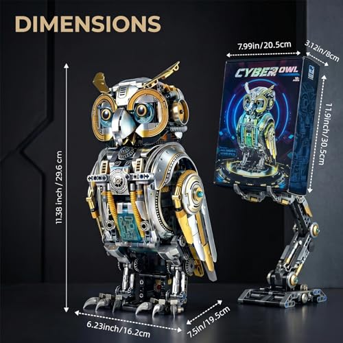 Mechanical Owl Building Set, Mechanical owl Model Collection Toy, Compatible with LEGO for Adults, Rotatable Building Blocks with Light, STEM Construction Toy Gift for Age 12+, 1296 Pieces