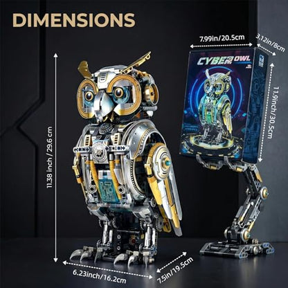 Mechanical Owl Building Set, Mechanical owl Model Collection Toy, Compatible with LEGO for Adults, Rotatable Building Blocks with Light, STEM Construction Toy Gift for Age 12+, 1296 Pieces