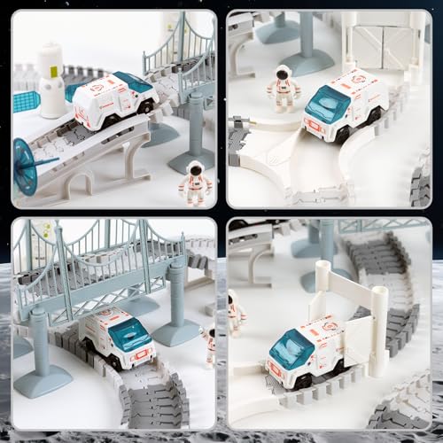 BEMITON Race Track Toy for Kids - Best Birthday Gift for 3 4 5 6 7 Year Old Boys, 290+ PCS DIY Flexible Track Playset, Creative Building Toys - color: White Space Race Track