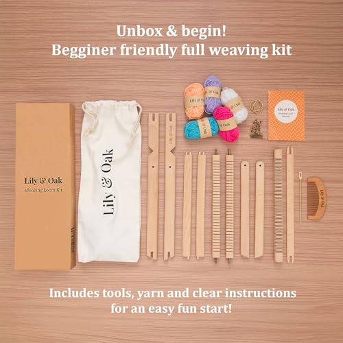 Lily & Oak Weaving Loom for Adults & Kids - Weaving Loom Kit | Beginner-Friendly Table Loom & Lap Loom with Yarn, Tools & Instructions | Wooden Loom for Multicraft Projects (15.8 x 11.8 inches) - size: Small