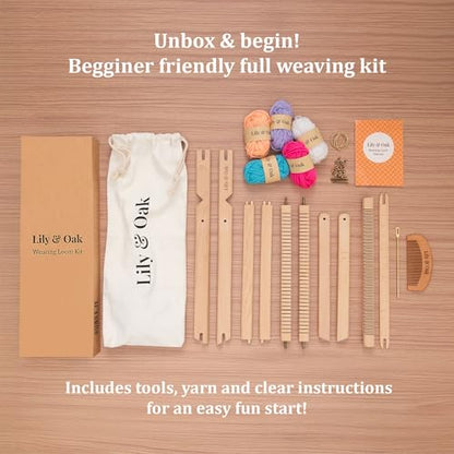 Lily & Oak Weaving Loom for Adults & Kids - Weaving Loom Kit | Beginner-Friendly Table Loom & Lap Loom with Yarn, Tools & Instructions | Wooden Loom for Multicraft Projects (15.8 x 11.8 inches) - size: Small